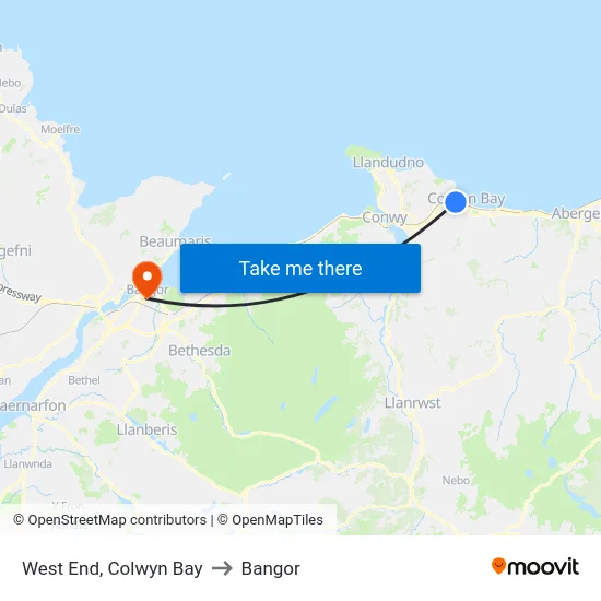West End, Colwyn Bay to Bangor map