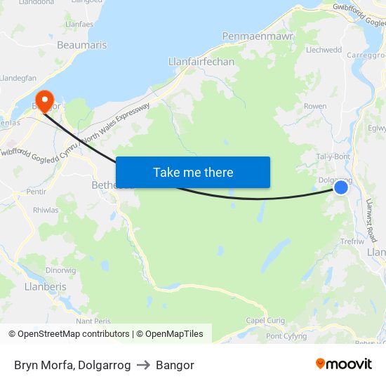 Bryn Morfa, Dolgarrog to Bangor map