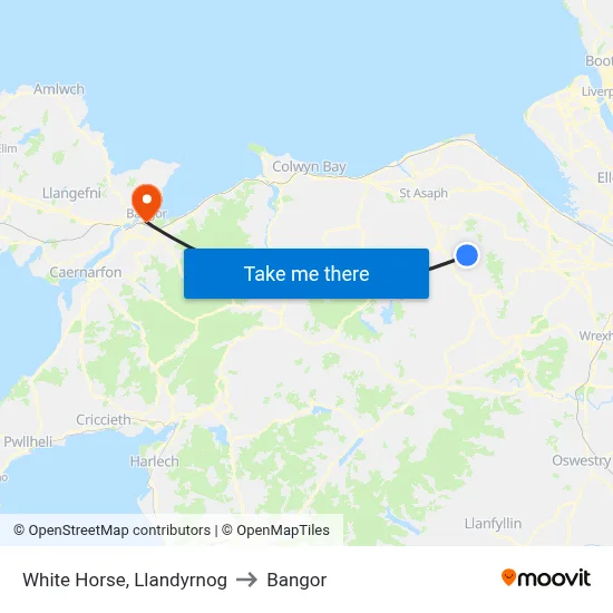 White Horse, Llandyrnog to Bangor map