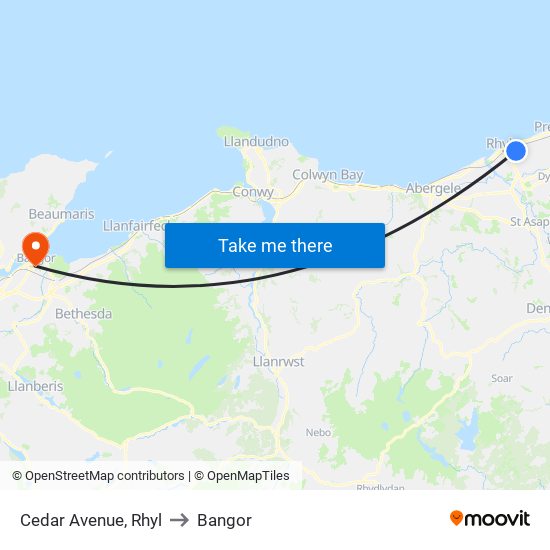 Cedar Avenue, Brynhedydd Bay to Bangor map