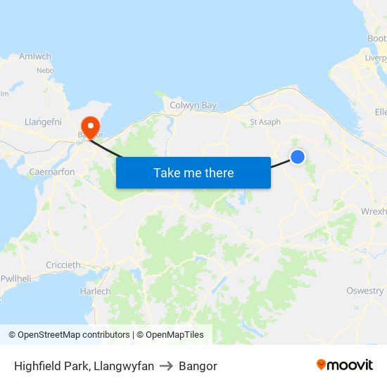 Highfield Park, Llangwyfan to Bangor map