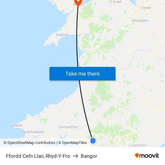 Ffordd Cefn Llan, Rhyd-Y-Fro to Bangor map