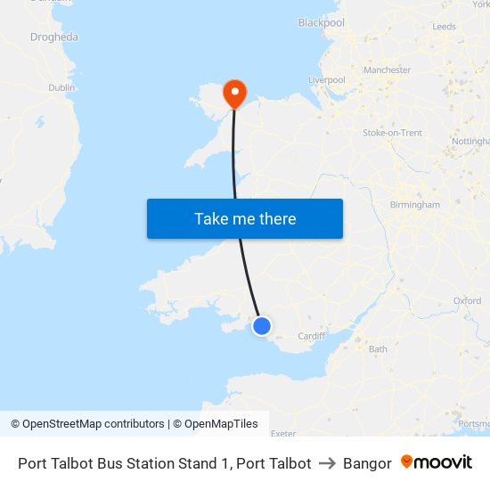 Port Talbot Bus Station Stand 1, Port Talbot to Bangor map