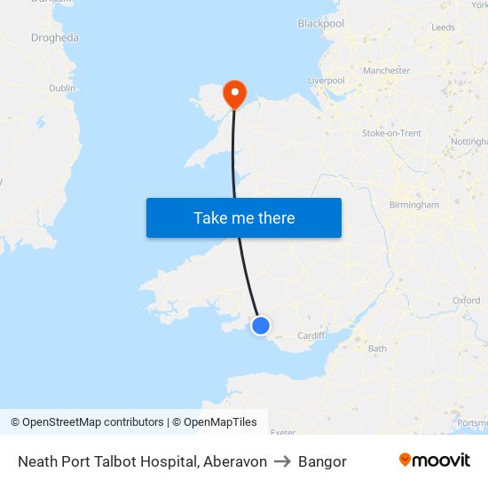 Neath Port Talbot Hospital, Aberavon to Bangor map