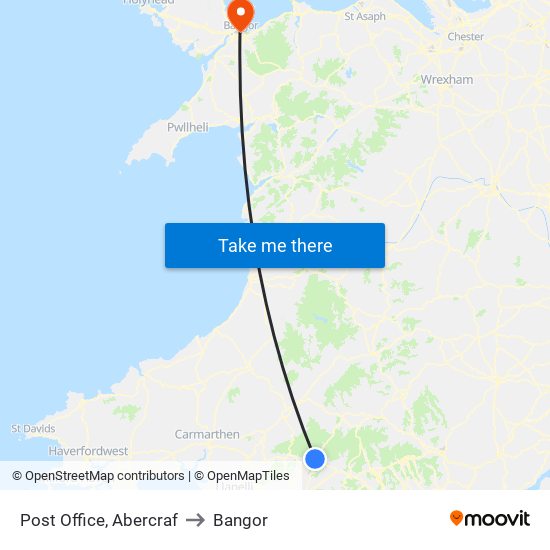 Post Office, Abercraf to Bangor map