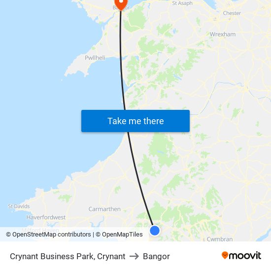 Crynant Business Park, Crynant to Bangor map