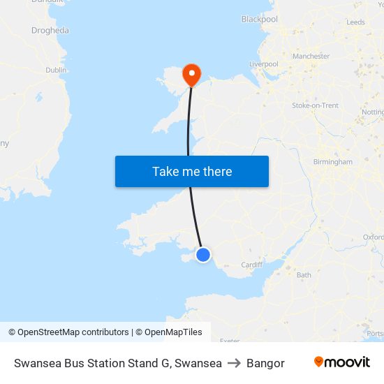 Swansea Bus Station Stand G, Swansea to Bangor map