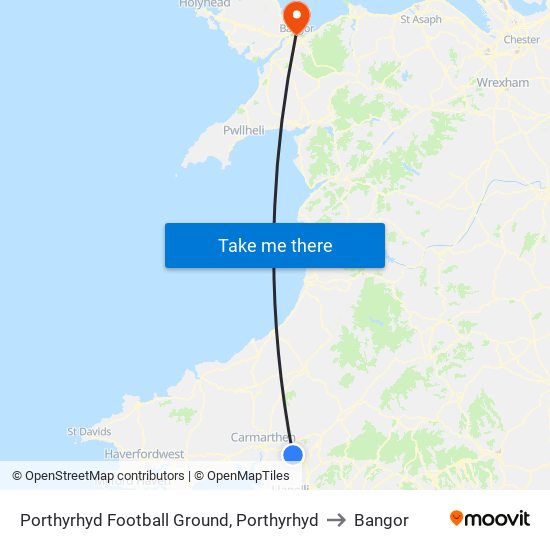 Porthyrhyd Football Ground, Porthyrhyd to Bangor map