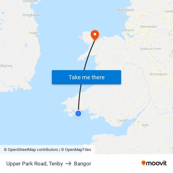 Upper Park Road, Tenby to Bangor map