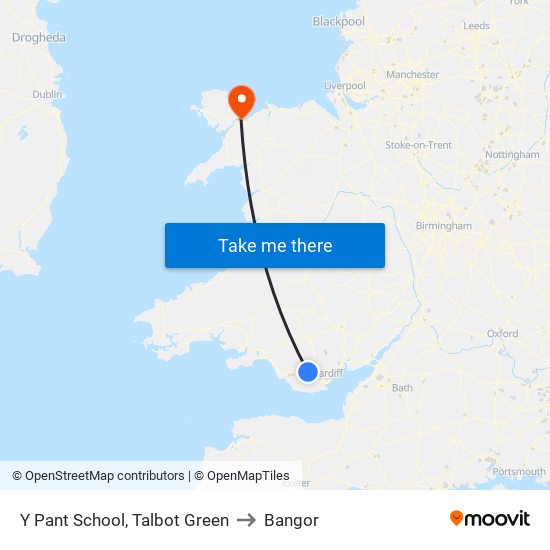 Y Pant School, Talbot Green to Bangor map