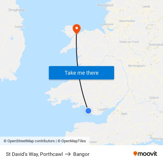 St David's Way, Porthcawl to Bangor map