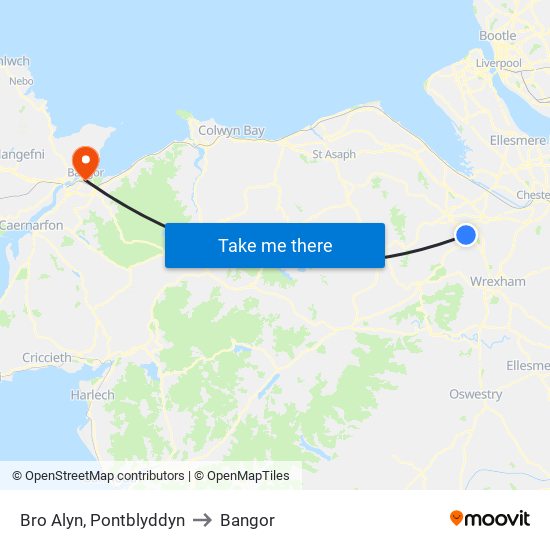 Bro Alyn, Pontblyddyn to Bangor map