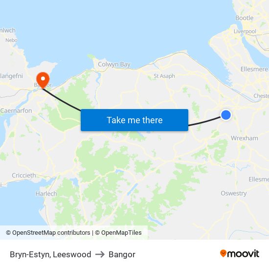Bryn-Estyn, Leeswood to Bangor map