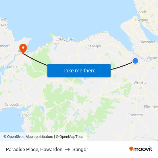 Paradise Place, Hawarden to Bangor map