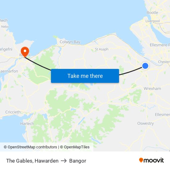 The Gables, Hawarden to Bangor map