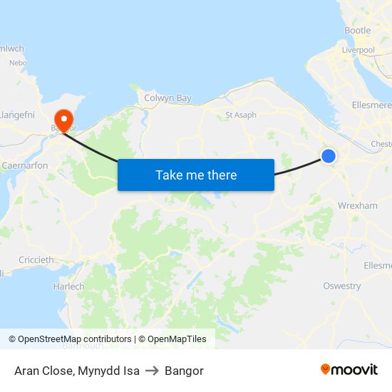 Aran Close, Mynydd Isa to Bangor map
