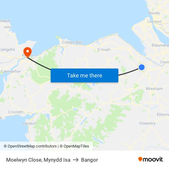 Moelwyn Close, Mynydd Isa to Bangor map