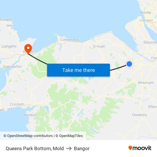 Queens Park Bottom, Mold to Bangor map