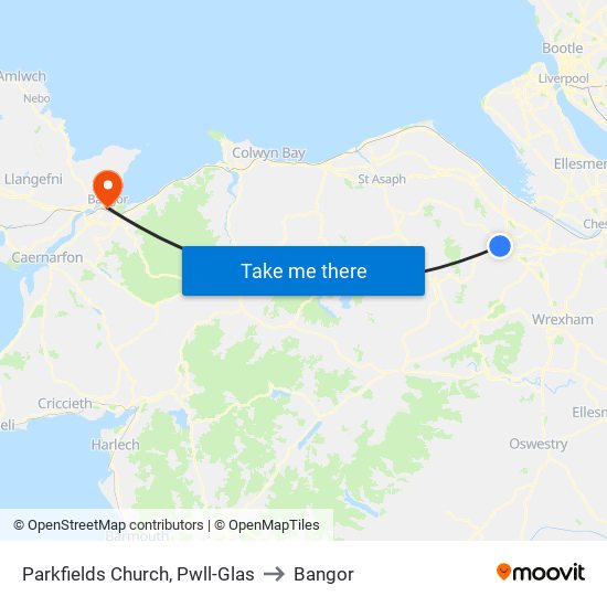 Parkfields Church, Pwll-Glas to Bangor map