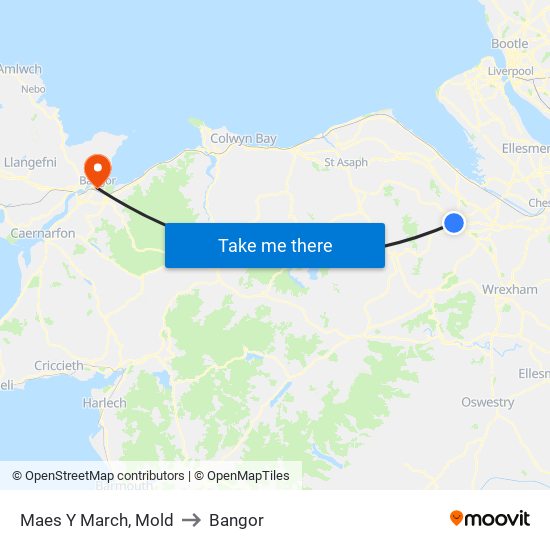 Maes Y March, Mold to Bangor map
