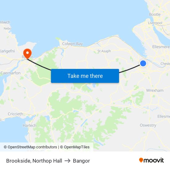 Brookside, Northop Hall to Bangor map