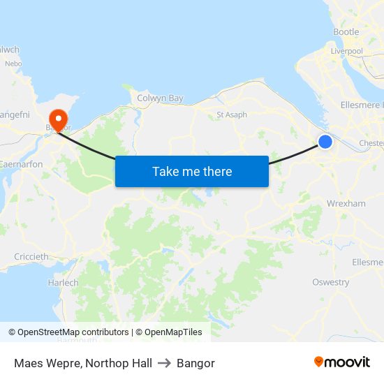 Maes Wepre, Northop Hall to Bangor map
