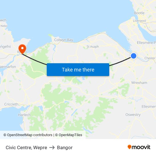Civic Centre, Wepre to Bangor map