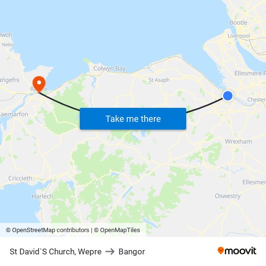 St David`S Church, Wepre to Bangor map