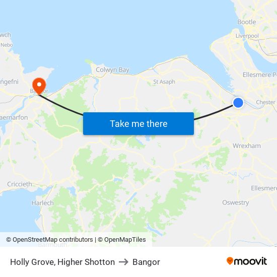 Holly Grove, Higher Shotton to Bangor map