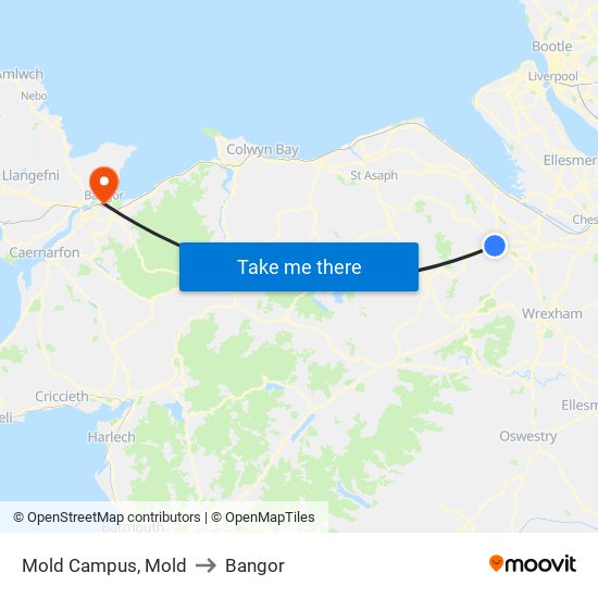 Mold Campus, Mold to Bangor map