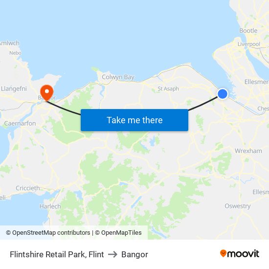 Flintshire Retail Park, Flint to Bangor map