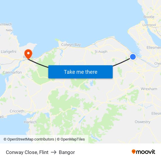 Conway Close, Flint to Bangor map