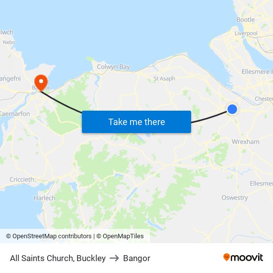 All Saints Church, Buckley to Bangor map