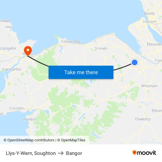 Llys-Y-Wern, Soughton to Bangor map