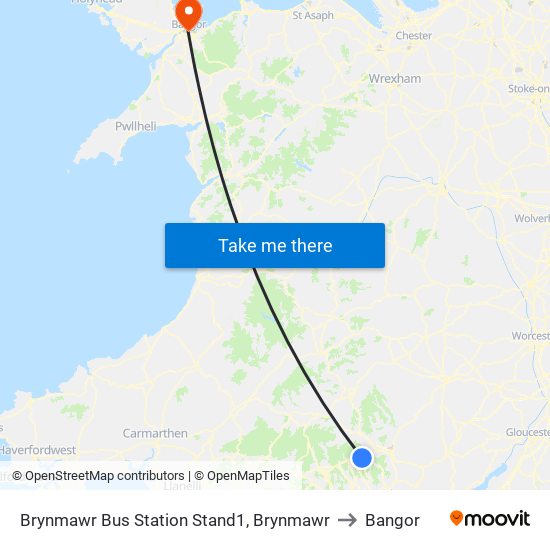 Brynmawr Bus Station Stand1, Brynmawr to Bangor map