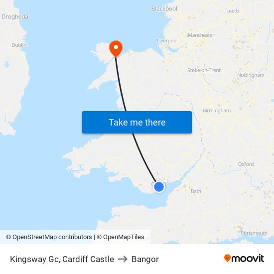 Kingsway Gc, Cardiff Castle to Bangor map