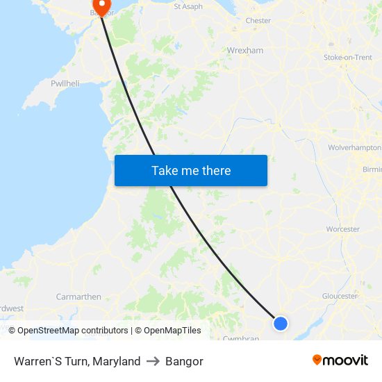 Warren`S Turn, Maryland to Bangor map