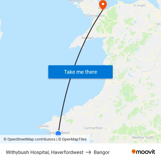 Withybush Hospital, Haverfordwest to Bangor map