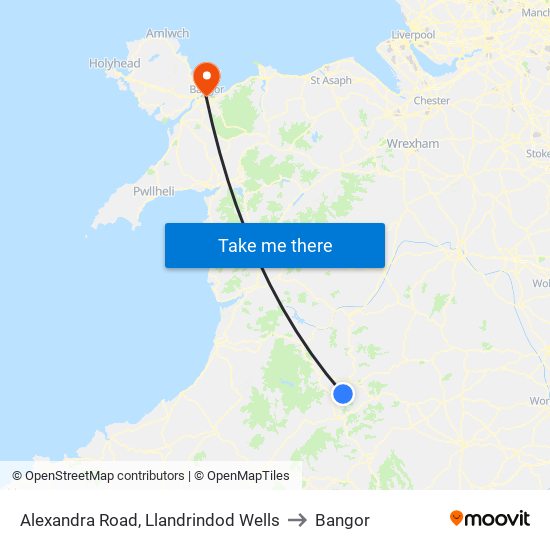 Alexandra Road, Llandrindod Wells to Bangor map