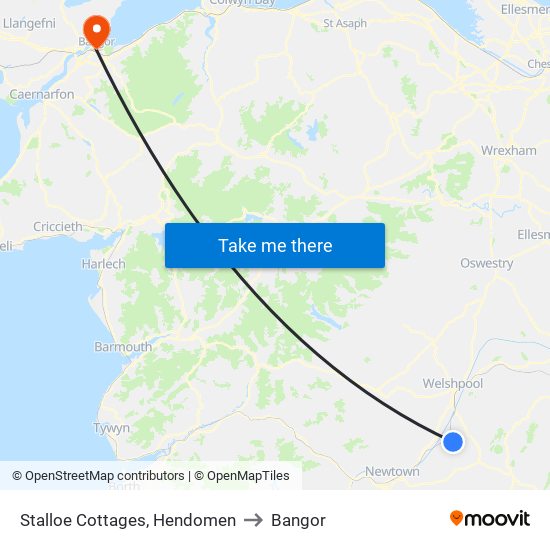 Stalloe Cottages, Hendomen to Bangor map
