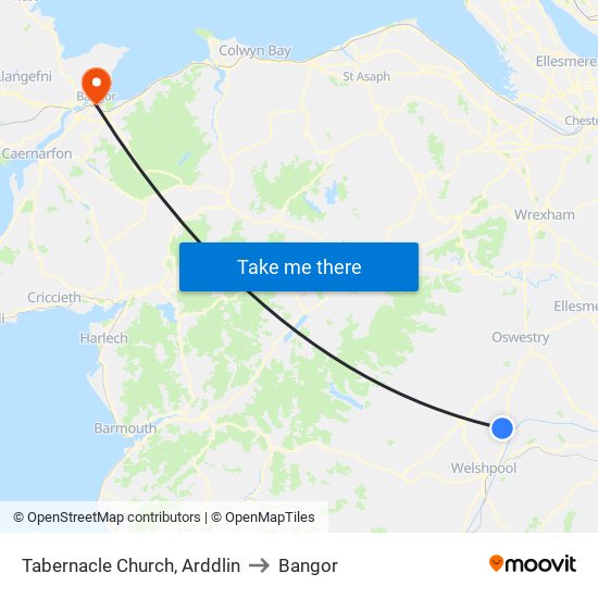 Tabernacle Church, Arddlin to Bangor map
