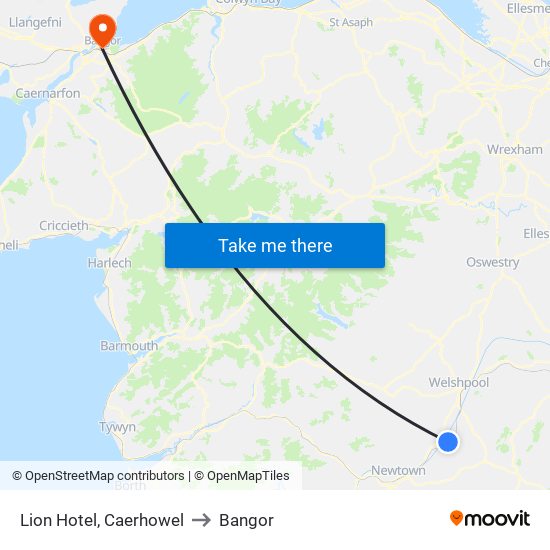 Lion Hotel, Caerhowel to Bangor map