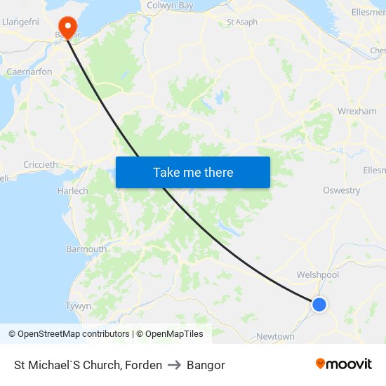 St Michael`S Church, Forden to Bangor map