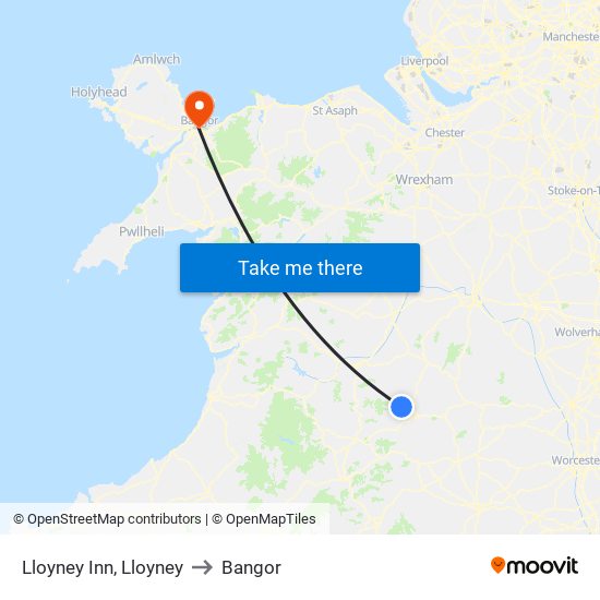 Lloyney Inn, Lloyney to Bangor map