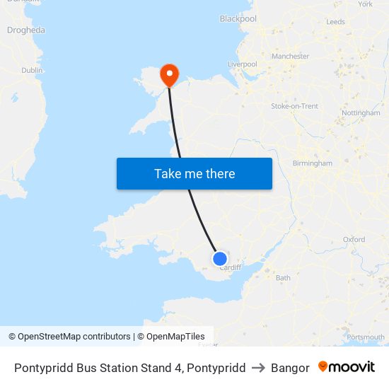 Pontypridd Bus Station Stand 4, Pontypridd to Bangor map