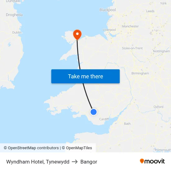 Wyndham Hotel, Tynewydd to Bangor map