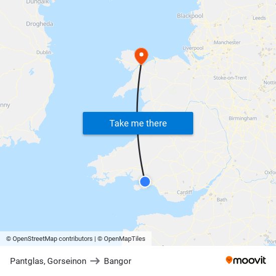 Pantglas, Gorseinon to Bangor map