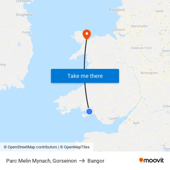 Parc Melin Mynach, Gorseinon to Bangor map
