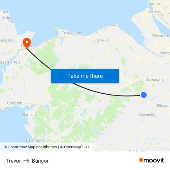 Trevor to Bangor map