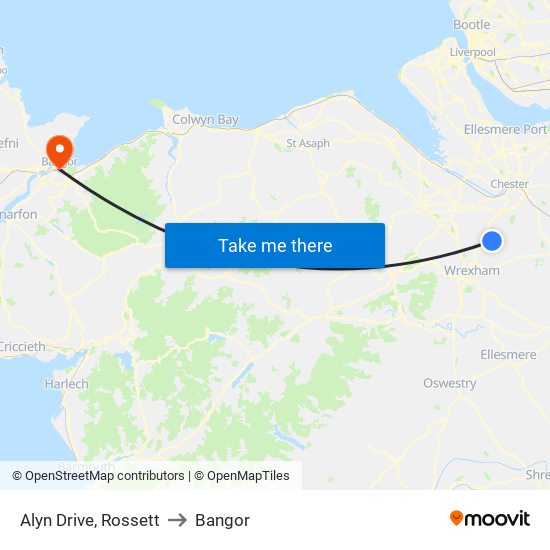 Alyn Drive, Rossett to Bangor map